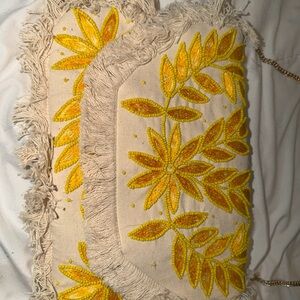 Yellow Floral Embroidered Fringe Clutch